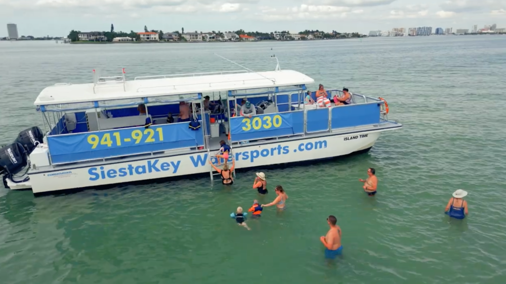 Private charter boat cruising near Siesta Key, Florida