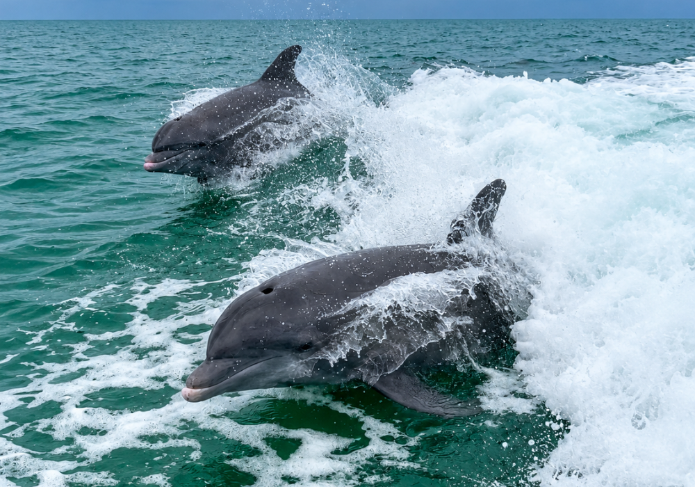Wild bottlenose dolphin swimming in Sarasota Bay near Siesta Key, Florida.